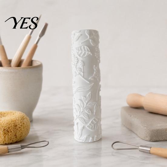DIY Clay Texture Tool Polymer Roller, Floral Embossed 3D Printed Embossing Roller for Earrings, Jewelry Making Retro