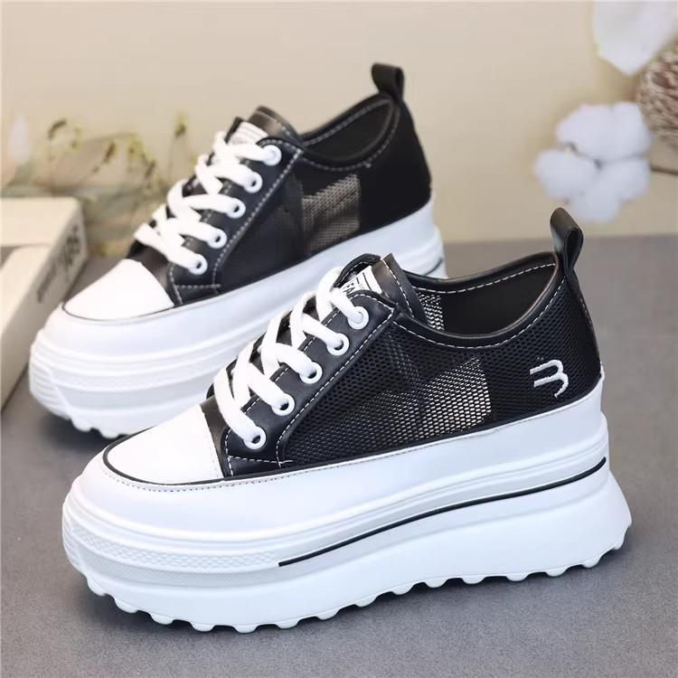 Fashion 9CM Air Mesh Synthetic Microfiber Leather Casual Breathable Vulcanize Summer Platform Sneakers Women Shoes High Brand