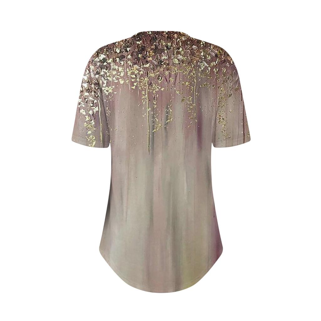 Korte Mouw Dames Tops Zomer T-shirts Bloemenprint V-hals Casual Basis T-shirt Knopenhemden Tuniek Tops