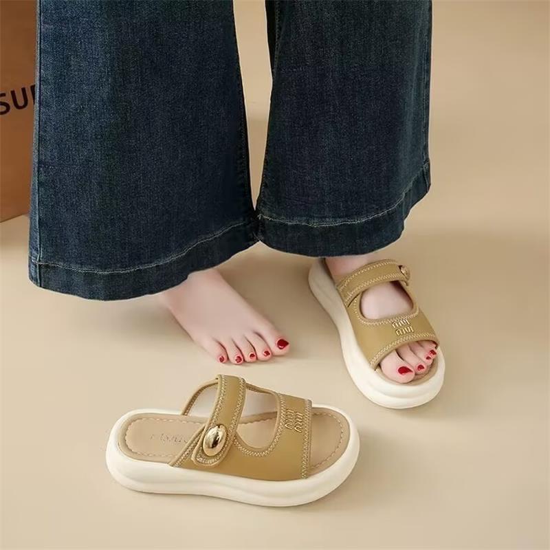 Non-slip Thick-soled Slippers for Women's Outerwear 2025 Summer New Models with Skirts Casual Versatile Beach Soft-soled One-word Sandals