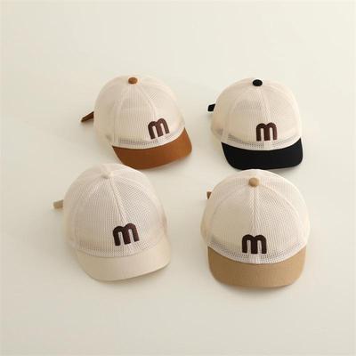 Baby Summer Mesh Hat Solid Color Letter M Embroidery Breathable Baseball Cap For Kids Boys Girls Short Brim Duck Tongue Cap
