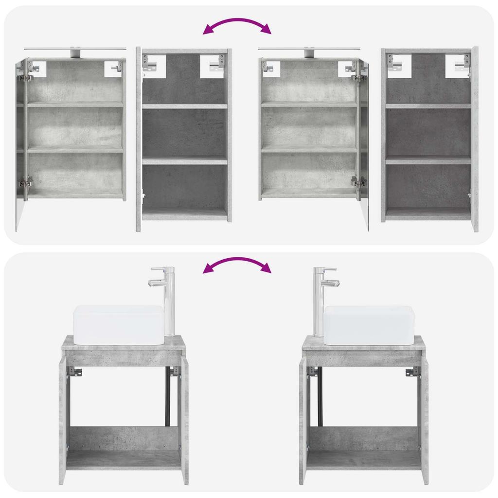 Bathroom Cabinet Set 5 Pcs Concrete Grey 50 X 14.5 X 70 Cm