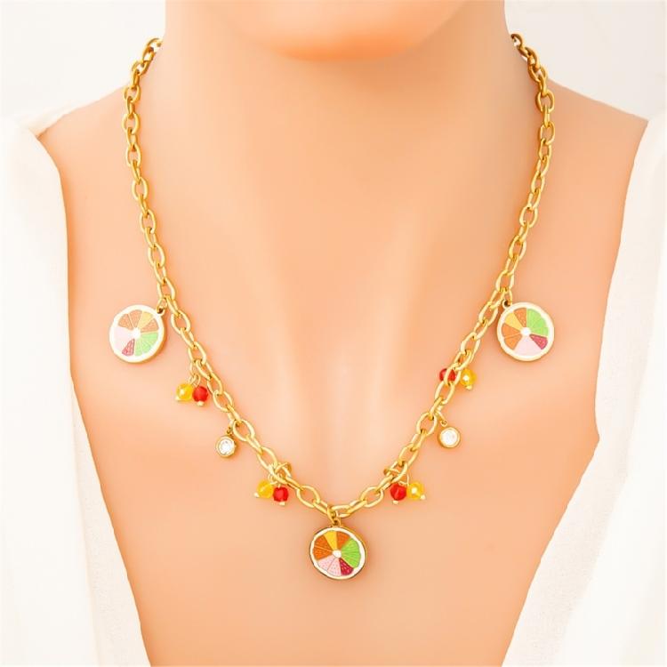 Elegant Country Fruit Charm Necklace Colorful Statement Neckchain Handmade Jewelry for Everyday and Special Occasions