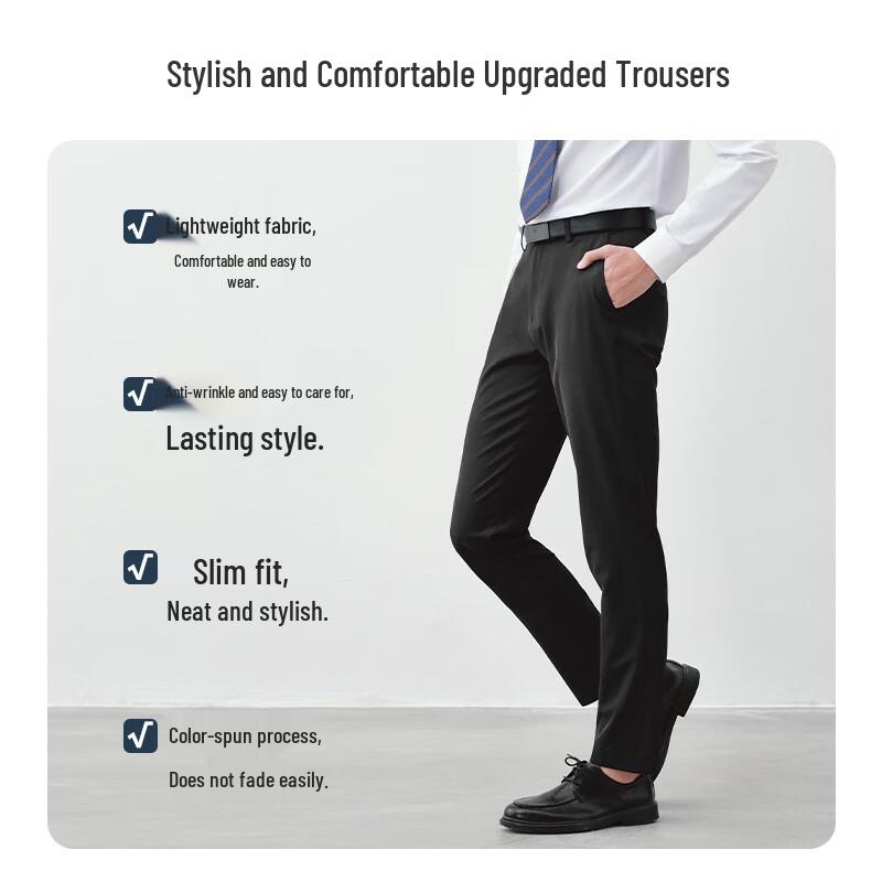 JD Jingzao Men's Slim-fit Business Anti-Wrinkle Trousers