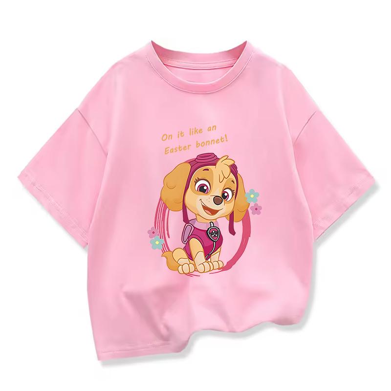 Summer Cartoon Cute Skye Print T-Shirt for Girls Round Neck Short Sleeve Design Perfect for Toddlers Everyday Wear Holidays