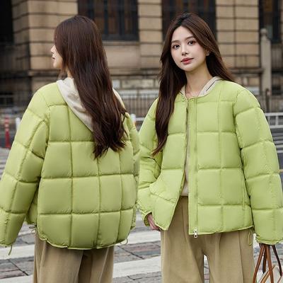 Mode Winter Damen Baumwollmantel Koreanischer Stil Einfarbig Rundhalsausschnitt Niedlich Locker Warm Steppjacke