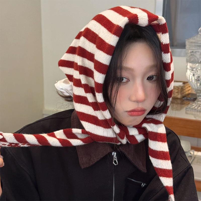 Striped Triangle Scarf Women's Autumn And Winter Knitted Small Scarf Fashionable Warm Versatile Neck Protection Scarf Shawl
