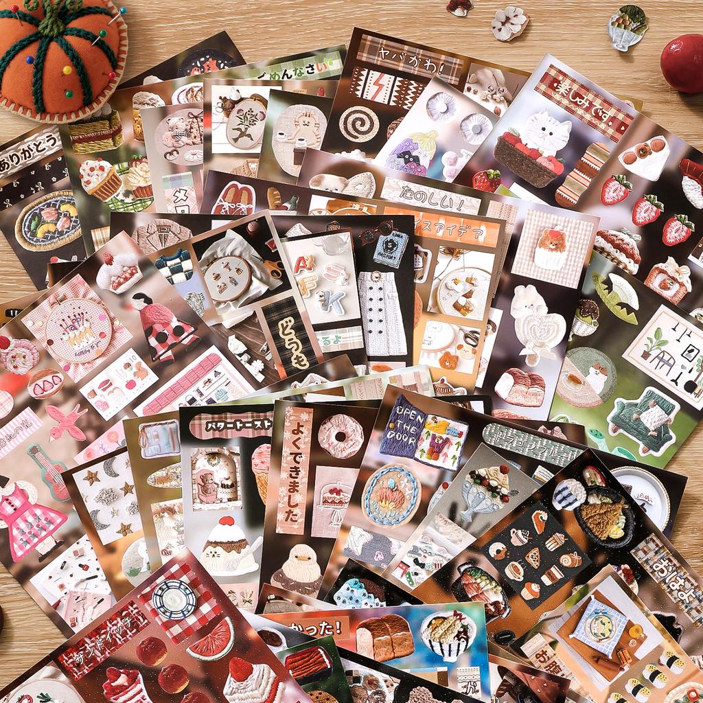 30Sheets/Book Japanese Embroidery Stickers For DIY Scrapbooking Journal Phone Case Laptop Decoration Kawaii Iron On Patches
