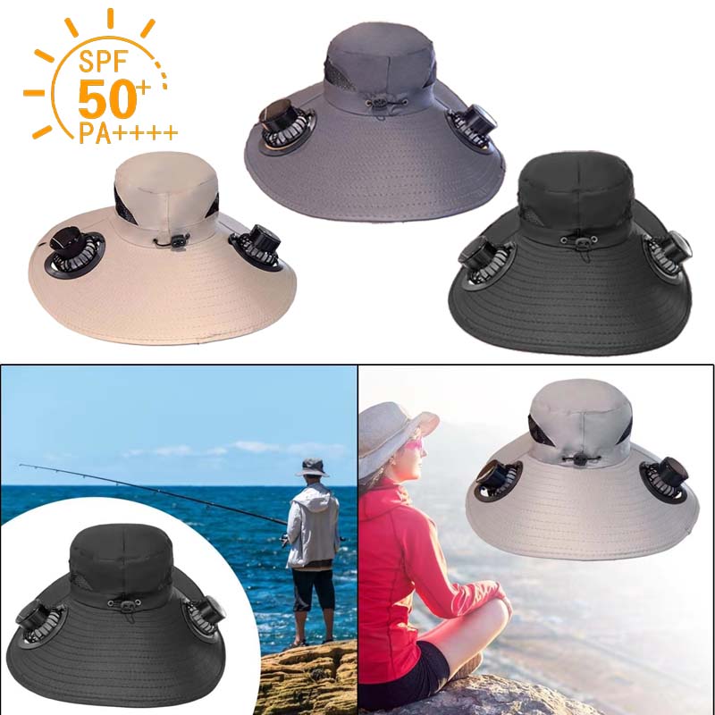 Solar Powered Cooling Fan Hat with USB Charging Wide Brim Sun Hat Breathable for Men Hiking Fishing Outdoor
