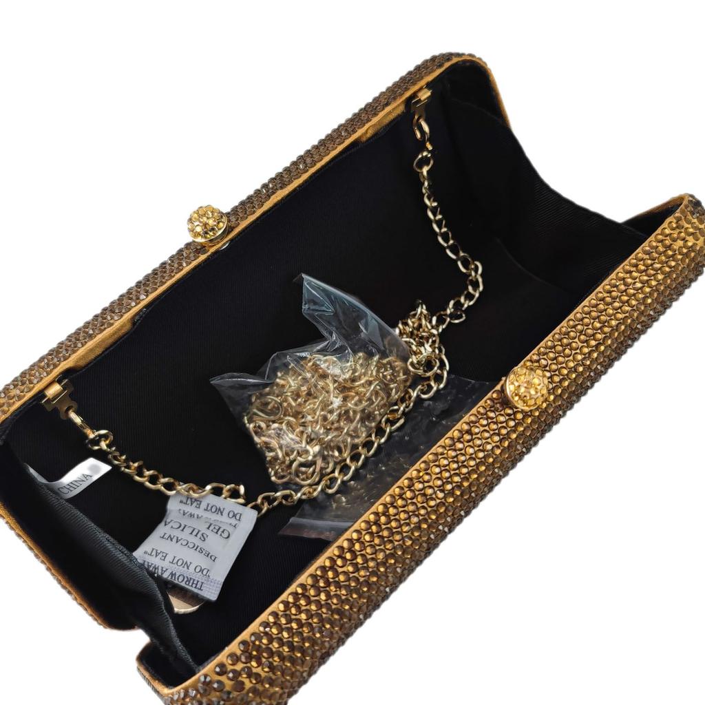 Boutique De FGG Women Brown Crystal Evening Bag Formal Party Dinner Rhinestone Handbags and Purses Bridal Diamond Clutch Purse