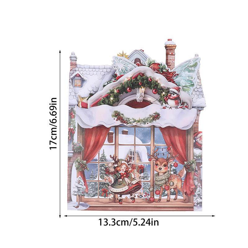 3D Julkort Julaftons Scen Med Jultomten, Flicka, Snöig By Festligt Julhälsningskort