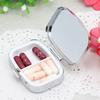Metal Pill Box with Mirror Reusable Compact Portable Classified Store Pills Flower Print Oblong Shape Large Capacity Pill Organizer for Travel