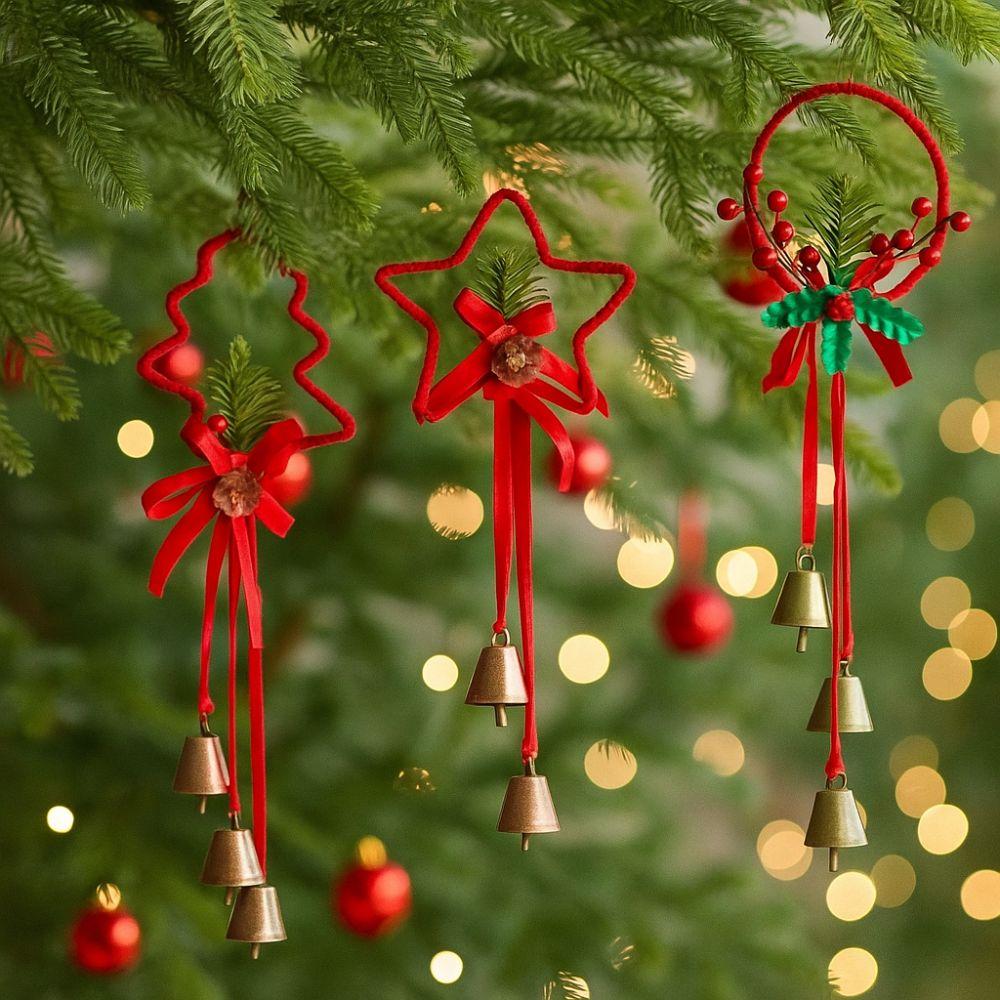 Red Retro Christmas Bells Iron Xmas Tree Hanging Bells Christmas Chime Bells  Outdoor Decorations
