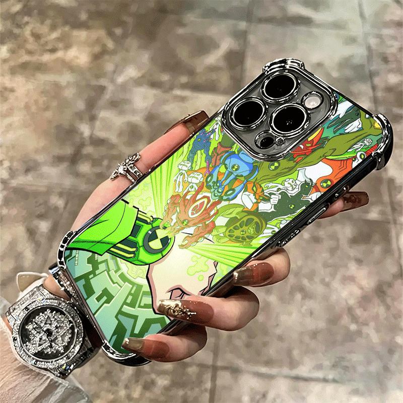 Cartoon Ben 10 Plating Phone Case For Iphone 16 17 Pro Max Air 16E 14 15 Plus 12 13 Mini Anti-Fall Airabag Cover