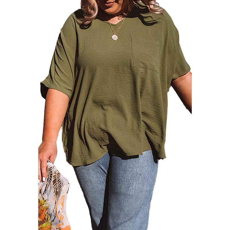 

Women s Plus Size V-Neck Short Sleeve Solid Color T-Shirt (Summer 2025 Collection) XL