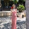 Red Plaid Collar Suspender Dress Women's Summer Vacation Waist Fishtail Dress Sweet Slim Hip Skirt