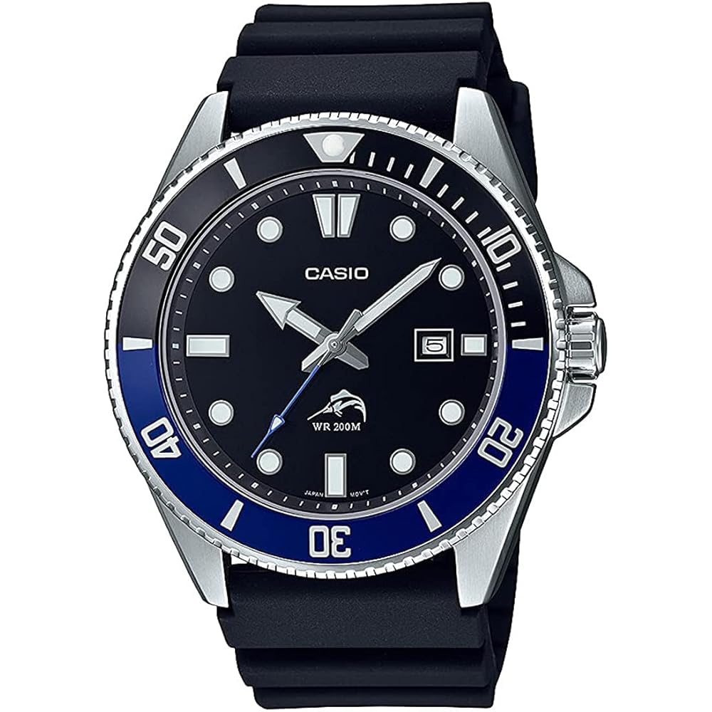 

Casio Standard Analog Sports Watch 20 ATM Water Resistant Men s Black Blue Bezel Rubber Band