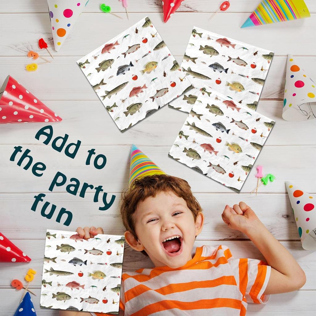 Fish Birthday Party Decorations - 40Pcs Gone Fishing Party Napk Disposable Fish Theme Napk for Boy Girl Baby Shower,Under The sea,Gone Fishing