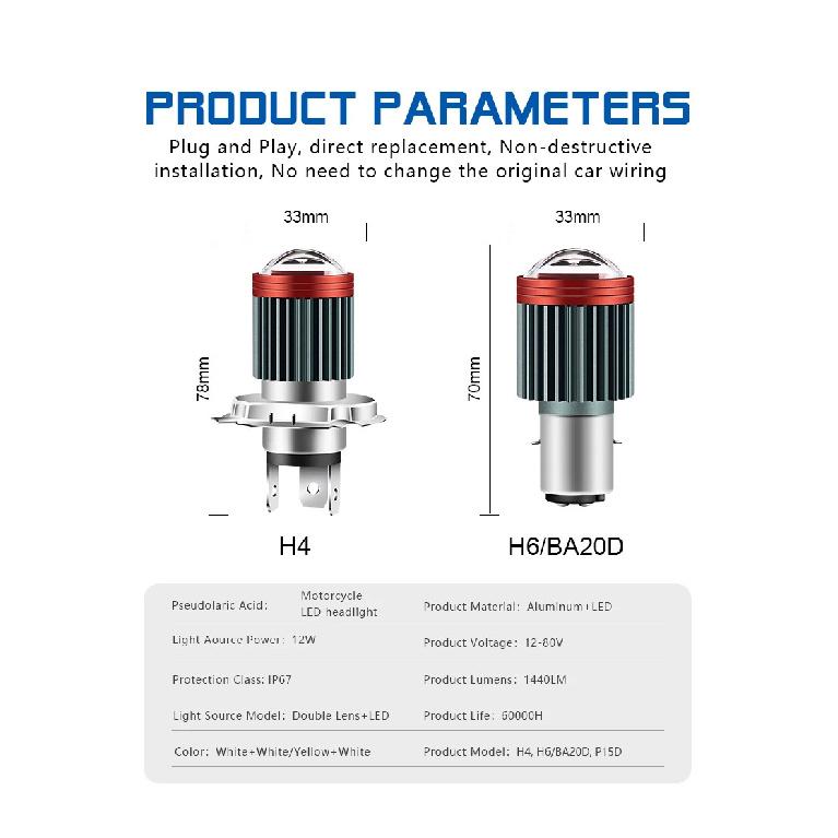 1PC 144SMD H4 P15D BA20D Motorcycle Headlight Bulbs White 12v LED Headlamp Fog Light Spotlight Play and Plug