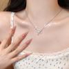 Elegant Shiny Zircon Star Cross Pendant Necklace Sweet Cute Girls Round Crystal Clavicle Chain Women Y2K Jewelry
