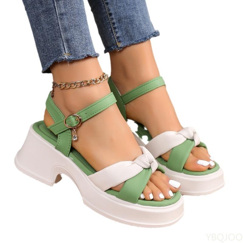 Summer 2026 New Solid Pleated Open Toe Fashionable Women Shoes Ladies Shoes One-word Buckle High Heels Women Water Proof Sandals