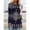 Western Aztec Ethnic 3D Print Langermede T-skjorter Bohemian Women Vintage Fashion T-skjorte Oversized Streetwear T-skjorter for kvinner Topper