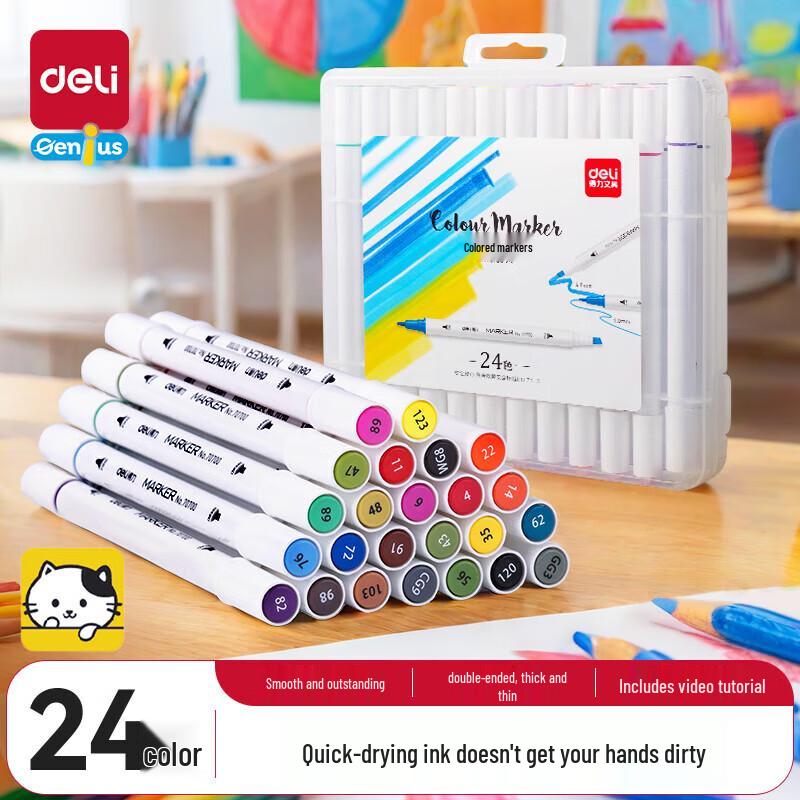 Deli 24-Color Dual-Tip Acrylic Marker Pen Set