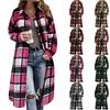 Women's Casual Plaid Long Sleeve Cardigan Mid-Length Lapel Collar Shirt Jacket