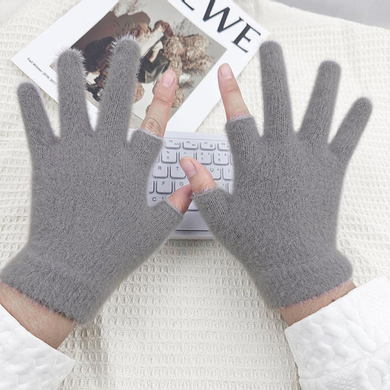 New Mink Fleece Half Finger Gloves for Women Soft Winter Warmth Solid Color Plush Thermal Fingerless Gloves for Cycling Running