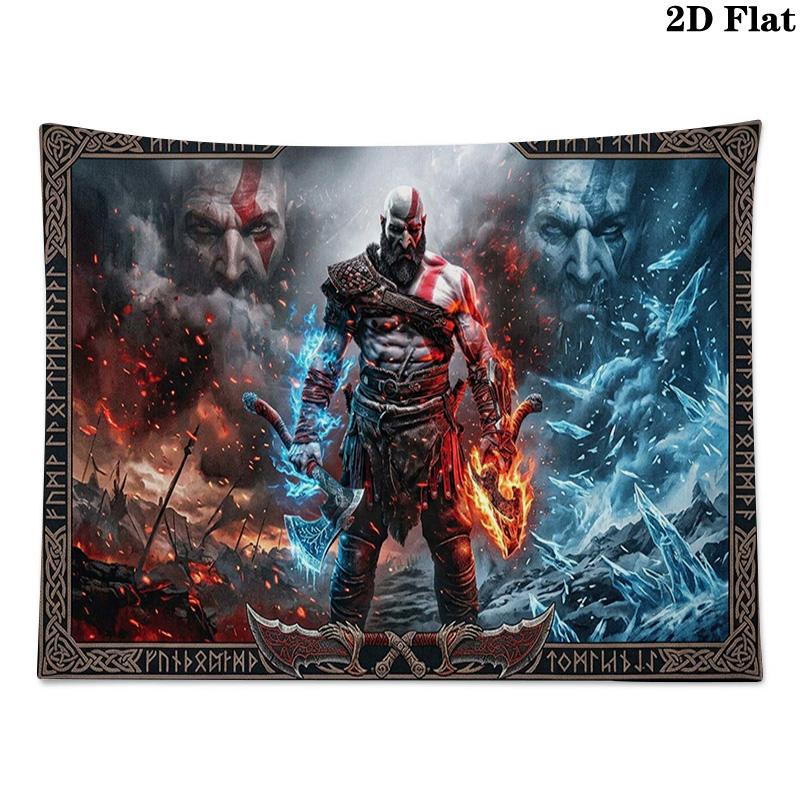 Kratos God Of War Wall Tapestry Aesthetic Wall Hanging Printed Fabric Blanket Decorative Tapestries for Bedroom Living Room Home Decor