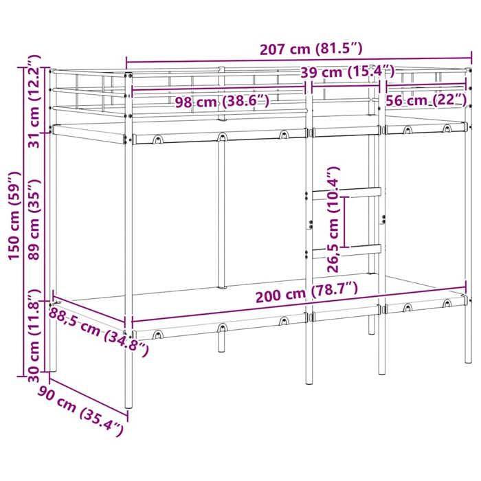 VidaXL Lit superposé sans matelas blanc 90x200 cm acier, cadre de lit, sommier, meuble de chambre, lit mezzanine, cadre de 42000329