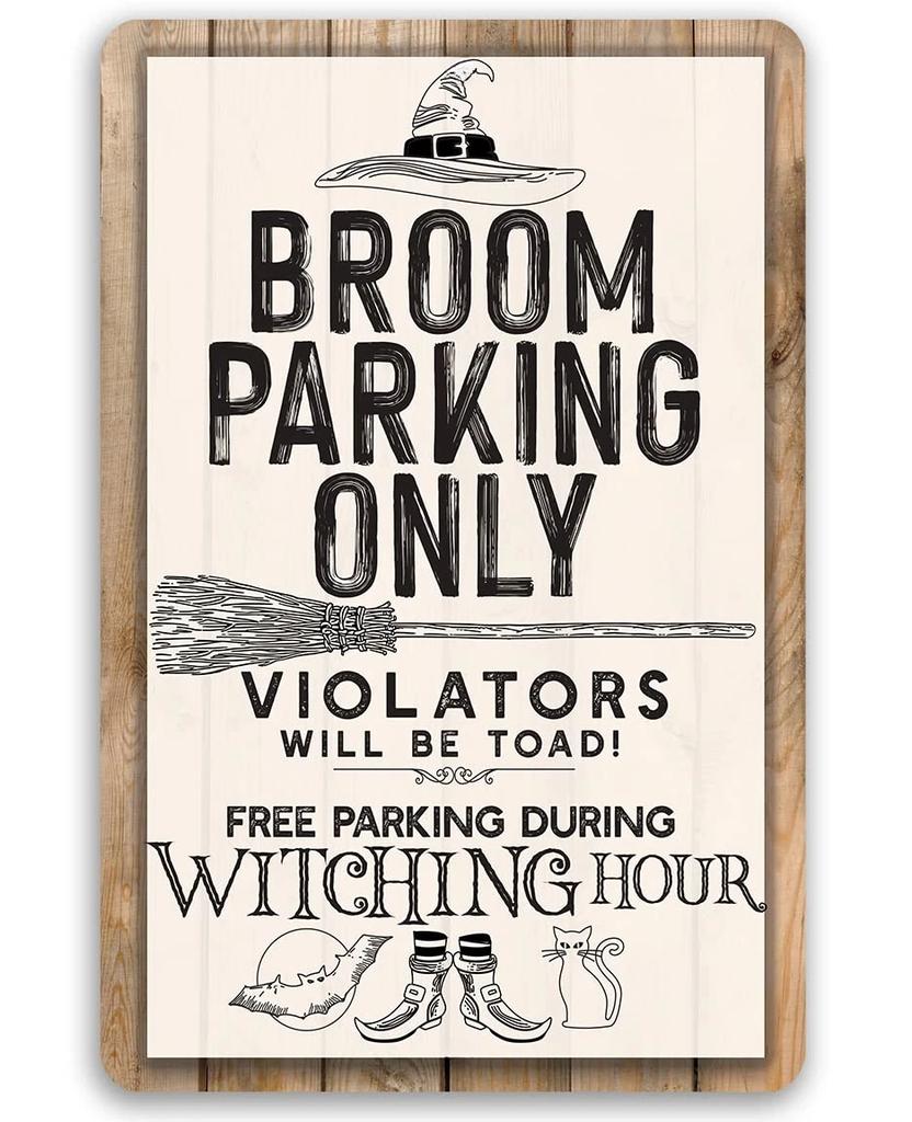 Tin Sign Halloween Broom Parking Witches Only Metal Tin Sign Wall Art Home Decor Kitchen Poster Cafe Pub Plaque 8x12 Inch