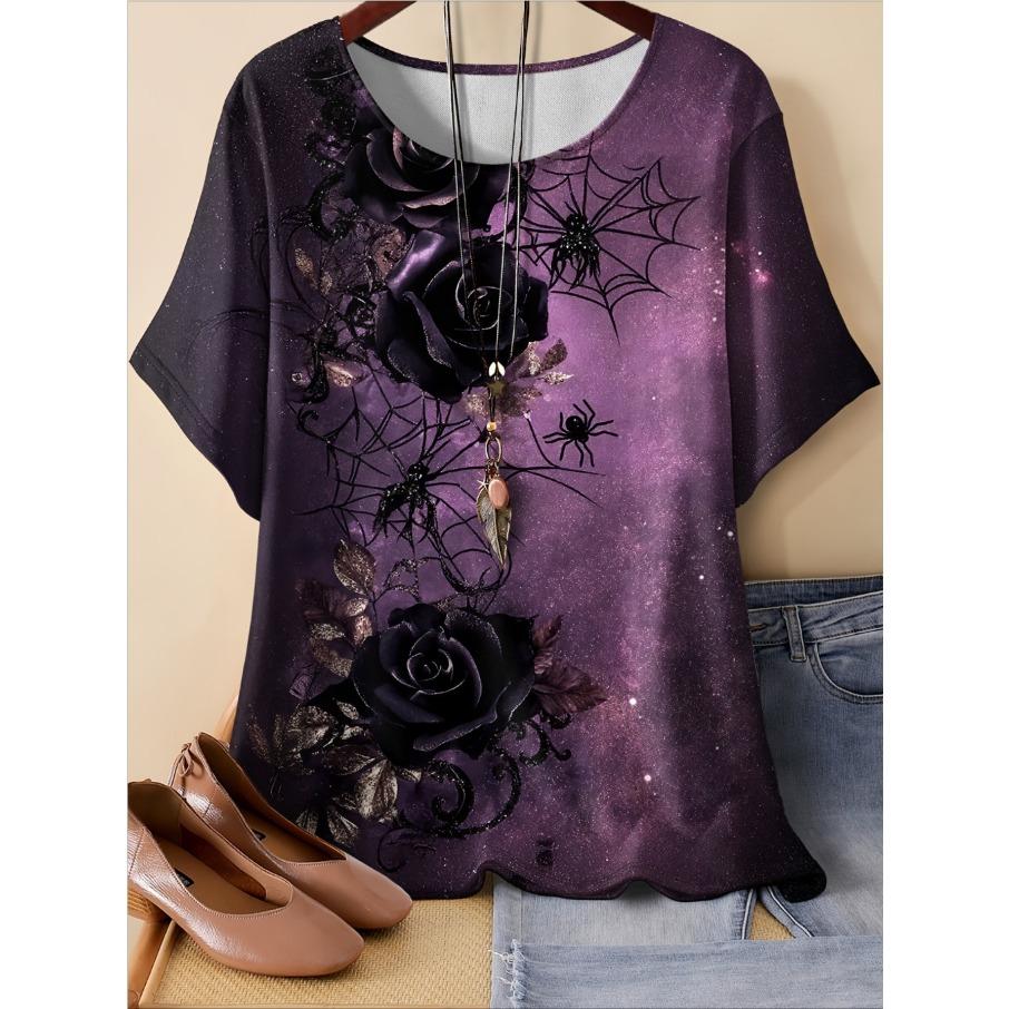 XL-7XL Übergröße Damen Casual 3D-Druck Lockerer Rundhals Kurzarm T-Shirt Top