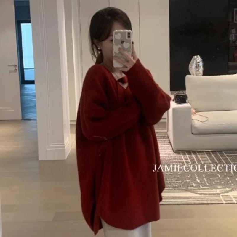 Chic Pink Knit Two-Piece Maternity Set - Sweater & Pants for Autumn/Winter