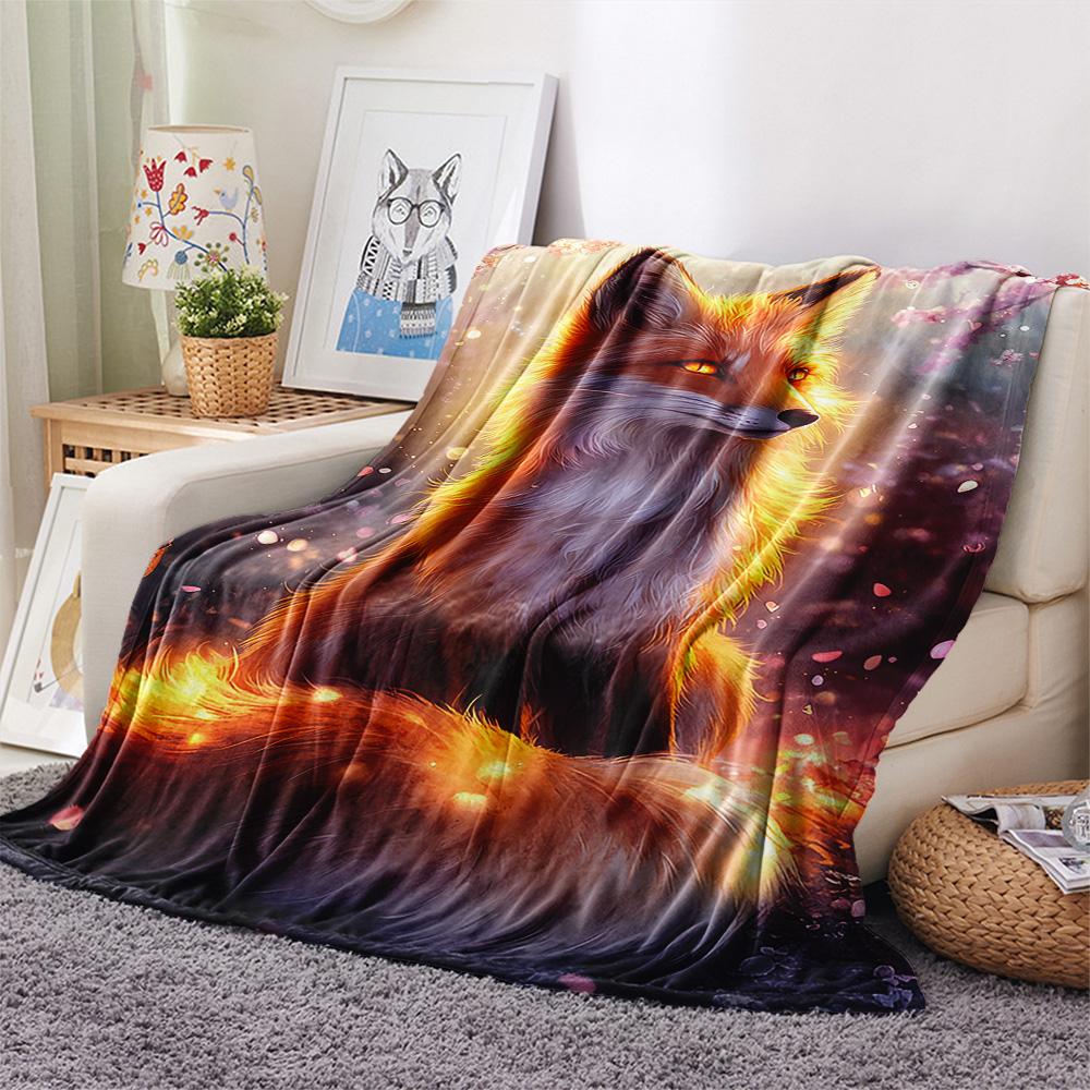 Fox Print Flannel Blanket, High quality Comfortable for All Seasons, Home Decor, Warmth and Comfort, Perfect for Christmas Gifts
