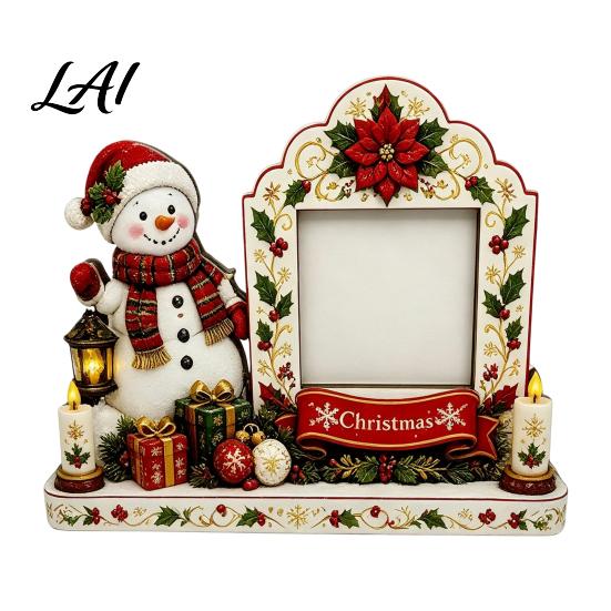 Poplar Wood Photo Frame Christmas 2D Wooden Picture Frame Painted Snowman Santa Xmas Rustic Tabletop Decoration Decor Keepsake Ornament Holiday