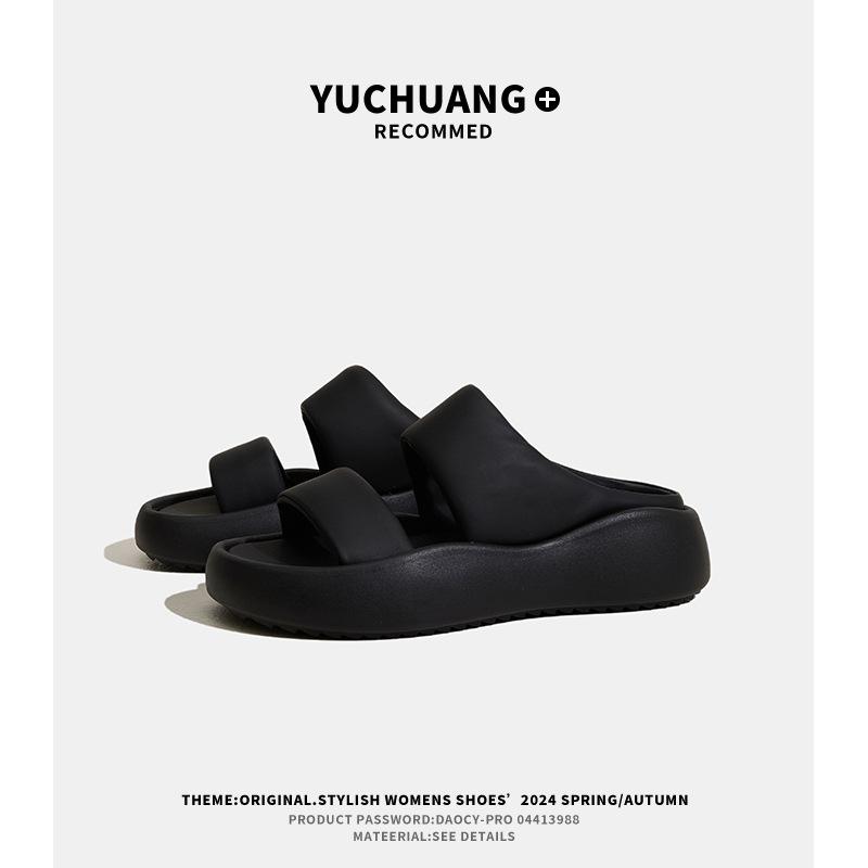 Slippers Women's Summer Outer Wear New Versatile Bread Shoes One-word Thick-soled Double-belt Sandals Women's
