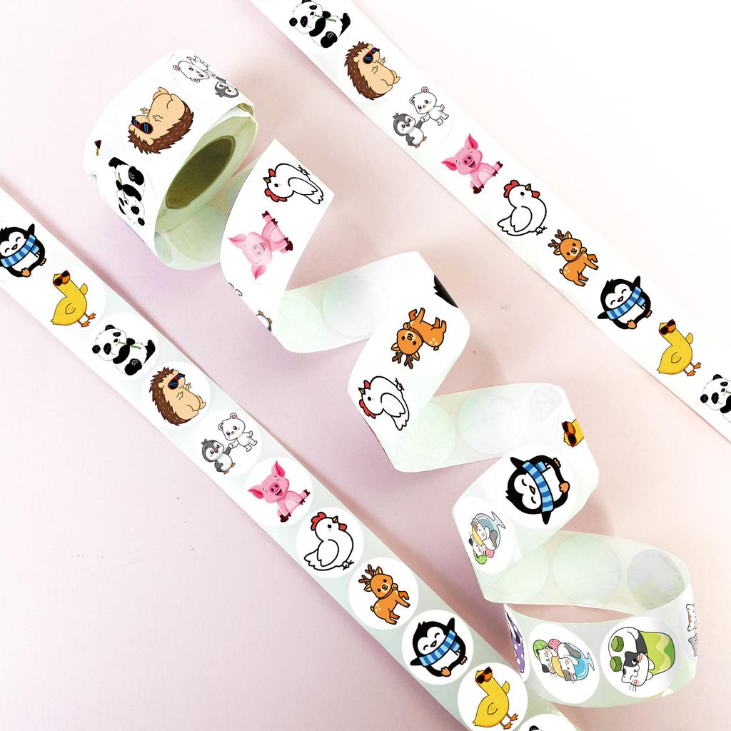500 Sheets/Roll Cute Little Animal Roll Roll Sticker Children'S Cartoon Hedgehog Deer Cartoon Mix And Match Sticker