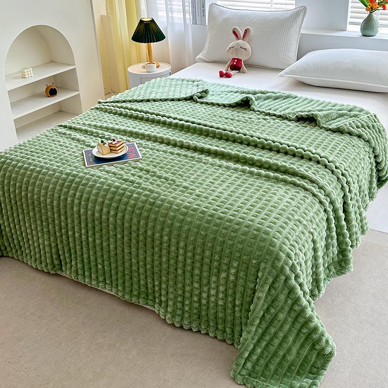 Plaid Faux Fur Rabbit Hair Striped Blanket for Sofa or Office Use