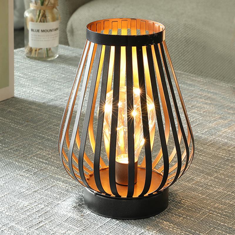 Metal Cage Candle Holder Lantern Battery Powered Table Lamp LED Lanterns Cordless Light for Bedroom Wedding Party Home Decor