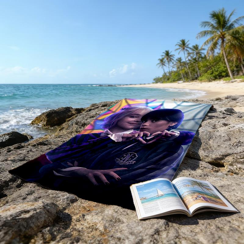 1pc Addams Family Wednesday9 Beach Towel, Sports Cape, Beach and Seaside Swimming Pool Equipment, Fashion Pattern, Rectangular, Travel Essentials