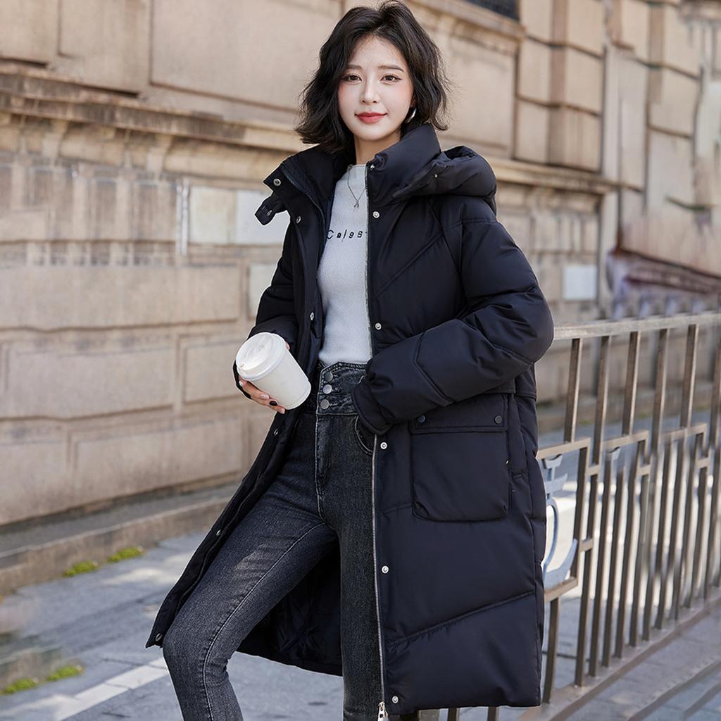 Zimní dámský kabát Zesílený Vatovaný Umělá kožešina Dlouhý rukáv Zapínání na zip Bavlna Dámský Péřový kabát Slim střih Střední délka Kapsy Bunda