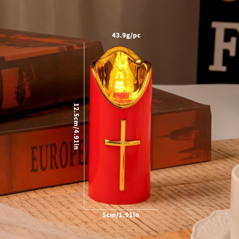 Christian Cross LED Flameless Candles Realistic Flame Fake Candle Electronic Candles Catholic