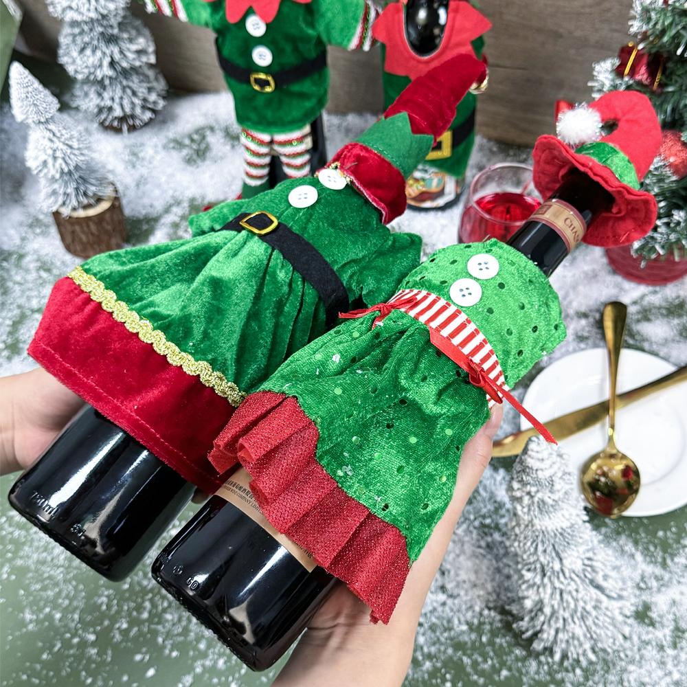 New Christmas Wine Bottle Covers Xmas Wine Bottle Bags Elf Clothes With Hat New Year Gifts Home Dinner Party Table Decorations