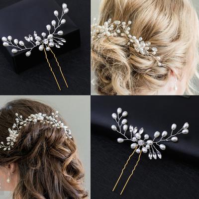Wedding Decor Glossy Rhinestone Faux Pearl Women Hairpin Clip Hair Style Tool