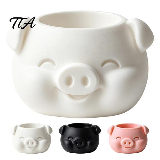 Mini Flower Pot 3D Printed Pig Shaped Flowerpot, Decorative Planter for Succulents Herb Green Plant Container Plants, Animal Holder Indoor Outdoor