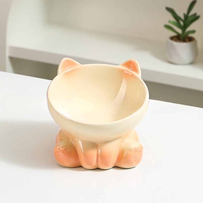 New Gradient Ceramic Cat Bowl Pet Bowl Cat Eating Bowl Drinking Bowl Pet Supplies Dog Bowl Cat Bowl Tall Bowl with Slanted Mouth