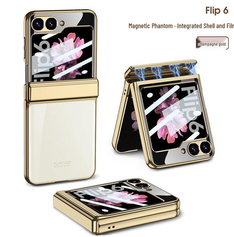Samsung Z Flip6 Full Wrap Transparent Electroplated Magnetic Hinge Case