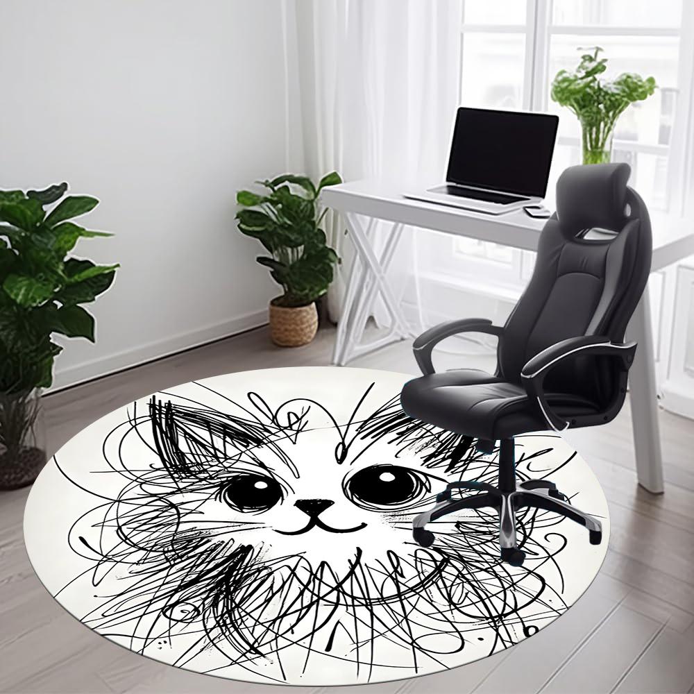 1pc Cat Whiskers Office Round Area Rug, Indoor Mat Suitable ForOffice, Under Office Chairs Bedroom Living Room Home Decor, Room Deco u46