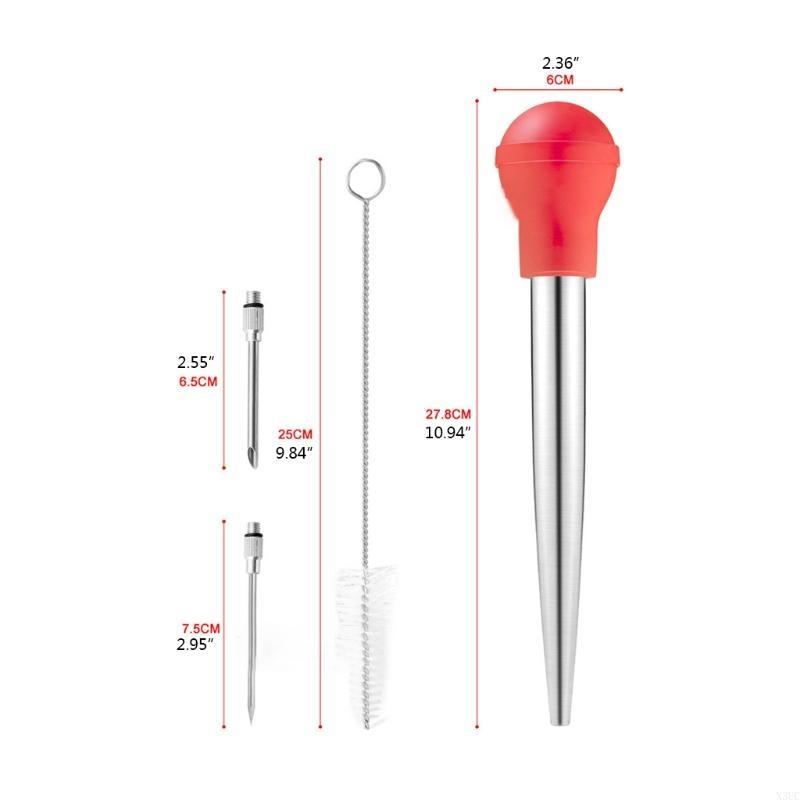 Practical Baster Set of 4 Pieces Stainless Steel Baster Needles and Cleaning Brush for Cooking X3UC
